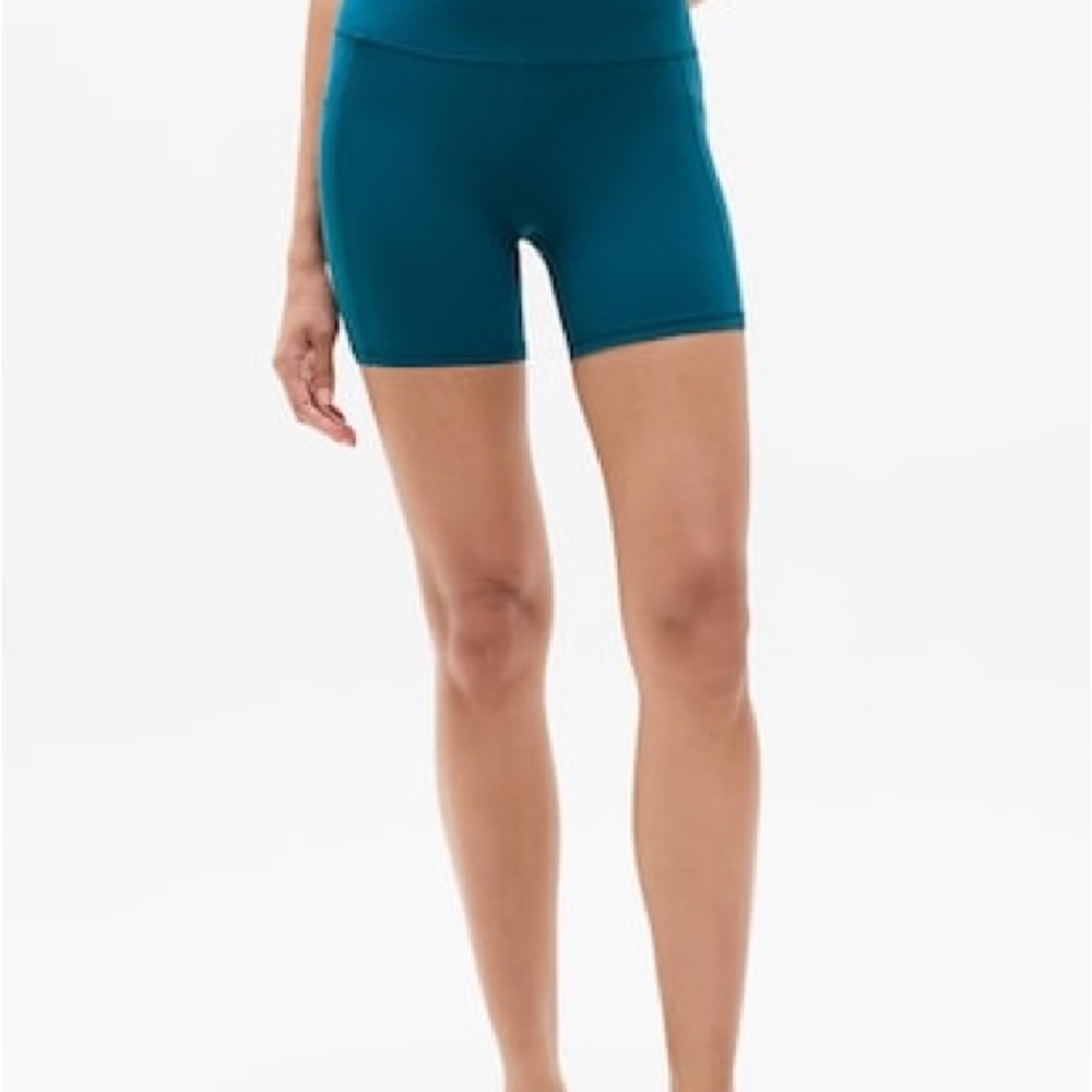 Athleta Salutation Stash High Rise Teal High-Rise Bike Shorts Small Petite - Picture 3 of 11